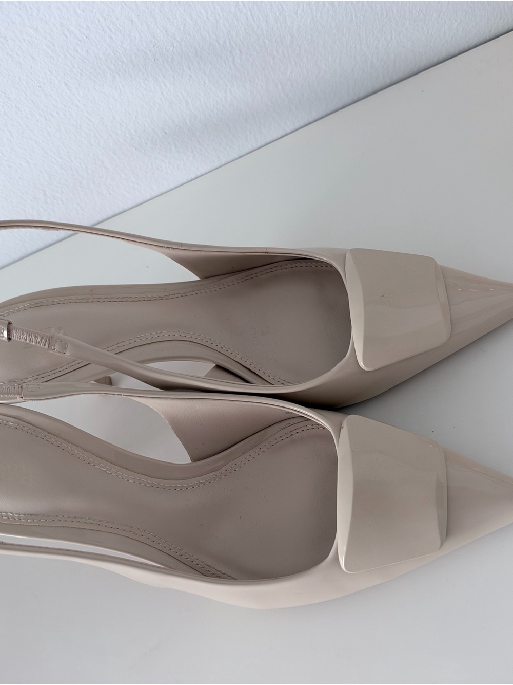 Zara Beige Patent Slingback Pointed Pumps